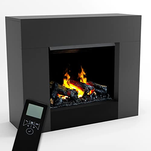 GLOW FIRE Cheminée à Vapeur d'eau Kronos - Cheminée électrique avec Chauffage et feu de cheminée - Console de cheminée en Bois avec Insert LED Opti-myst breveté, 110x100x30 cm - Gris