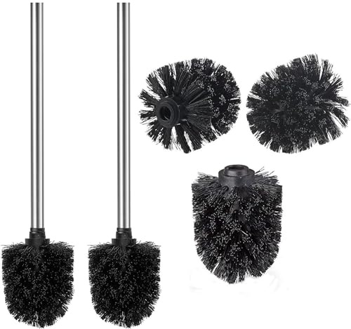 WAVEWO Escobilla WC, 2 Juegos de Escobillas para Inodoro de Acero Inoxidable 304, 3 Cabezales de Escobilla de Repuesto, 7 cm de diámetro, Adecuado para portaescobillas de Uso común (PP Plata)