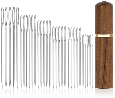Nähnadeln mit Großem Öhr 30 Stück Stopfnadeln Auge Nadeln mit Große Öhr Needle Stahl Nähnadelnkit Sticknadeln mit Holznadeletui