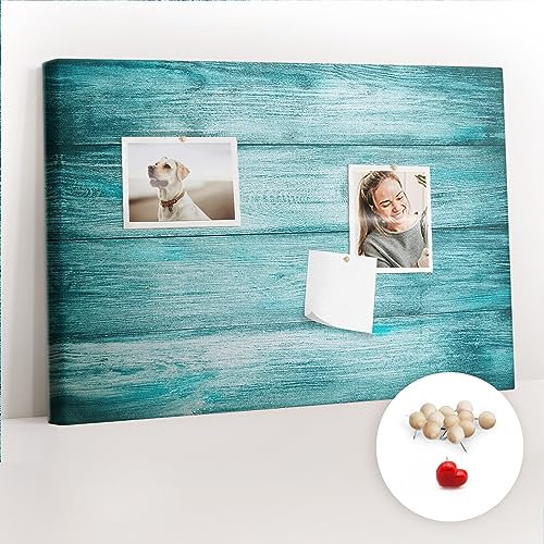 Tulup Groß Reißzwecken Korkbrett Notiztafel 60x40 cm Leinwand Küche Pinnwand - Blaues altes Holz