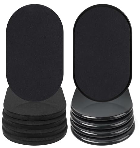 8 Pack Reusable Large Furniture Movers Sliders for Carpet and Hardwood Floors, 9-1/2 x 5-3/4 Oval 4 PCS Felt Furniture Sliders for Wood Floors and 4 PCS Furniture Moving Sliders for Carpet (Black)
