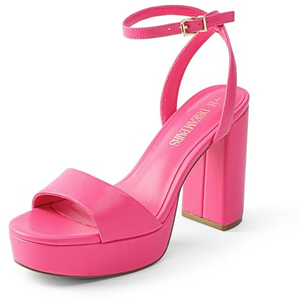 DREAM PAIRS Sandalias de tacón alto con plataforma para mujer, gruesas, redondas, abiertas, correa al tobillo, elegantes sandalias de tacón para fiesta, graduación, boda, Hot Pink-pu, 40.5 EU
