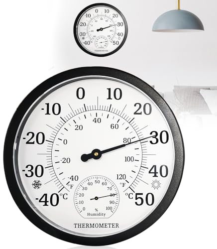 Nizirioo Indoor Outdoor Außenthermometer Groß: 2 in 1Barometer Analog, 10 Zoll Außenthermometer mit Luftfeuchtigkeitsmesser, Gut Ablesbar, Thermometer Innen Außen für Garten, Schlafzimmer