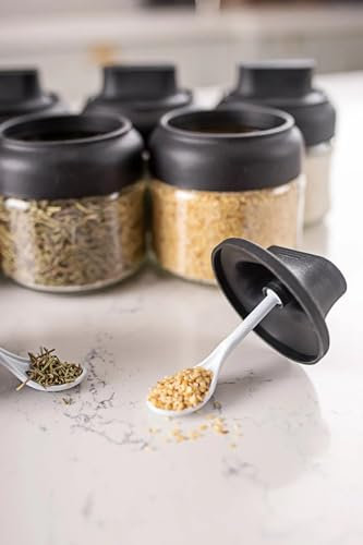 Set di 3 barattoli in vetro per spezie con coperchio e cucchiaio, contenitore per caffè con cucchiaio, contenitore per spezie, set per la cucina, sesamo, timo, menta, pepe, saliera