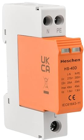 Heschen Überspannungsschutzgerät SPD, HS-40D, 275VAC 20KA, 1+NPE, L-Line Down, feuerfest, Niederspannungsableiter, 35mm DIN-Schienenmontage (Kein Remote-Terminal)