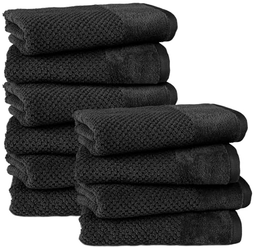 Pure Label Handtuch 50x100cm 10er-Pack aus 100% Baumwolle - Schwarz | Waschbar bis 60°C, trocknergeeignet - weich & saugstark