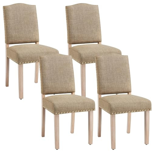 Yaheetech Set 4 Sedie Sala da Pranzo Classiche Imbottite Tessuto Gambe in Legno Sedia Moderne per Cucina Soggiorno Cachi