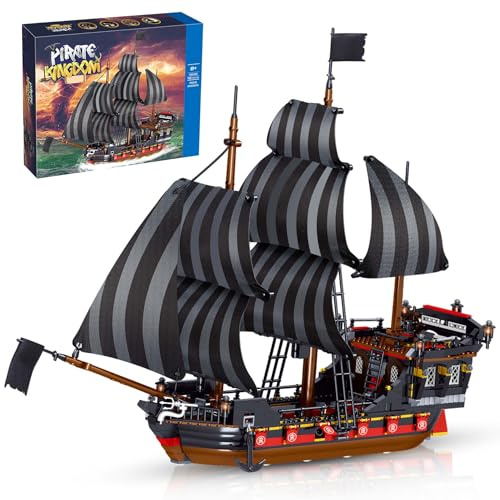 Hallisun Giocattolo a blocchi da costruzione, nave pirata formato regolare kit di modelli di mattoni, costruzione creativa di navi, regalo di Compleanno per adolescenti bambini 8+, 1182 pezzi