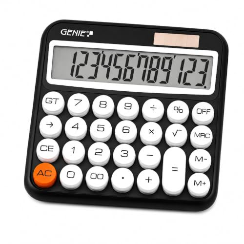 GENIE 612 Tischrechner, Solar & Batterie, 12-stelliger Taschenrechner | Komfortable Bedienung mit großem Display sowie Prozent- und Wurzelfunktion für zahlreiche Anwendungen