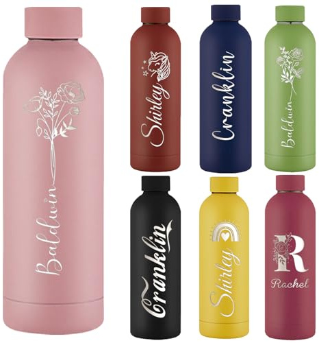 Akmxem Personalisierbare Trinkflasche aus Edelstahl - Auslaufsichere Trinkflasche mit Namen, Thermosflasche 500ml mit Gravur Personalisiert Geschenk