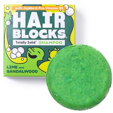 Hair Blocks - Solid Shampoo Bar (85g) for all hair types: Lime & Sandalwood Solid Shampoo Bar | Soap Free, Plastic Free | Plant Based | Natural | Conditioning
