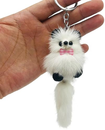 ViWaVee Schlüsselanhänger mit Süßem Waschbär aus Weichem Plüsch für Auto,Anhänger. Geschenk für Frauen, Freundin, Kollegin. (Weiß)