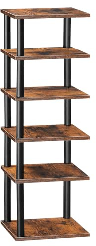 HOOBRO Vertical Shoe Rack, 6-Tier Narrow Shoe Shelf, Shoe Storage Organizer for Small Space, 11 L x 11 W x 39.5 H, Closet, Entryway, Hallway, Bedroom, Rustic Brown and Black BF21XJ01