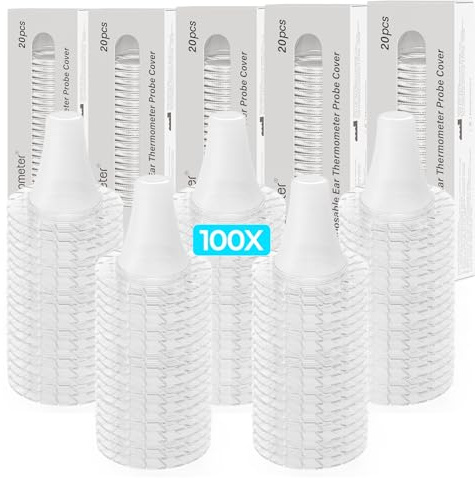 Fieberthermometer Ohr für Erwachsene & Kinder, 1s Ergebnis Hochpräzise Ohrthermometer, 30 Speicher Abrufen, 3-Farben-Fieber-Alarm, mit 21 Einweg-Sonde Abdeckungen & Aufbewahrungsbox (LCD-Transparente)