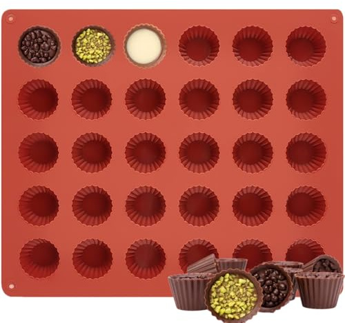 XoeLLe Mini Muffin Tray, 30 Cavity Cupcake Tray, Chocolate Moulds, Jelly Moulds, Non Stick Bakeware BPA Free for Making Cake Scented Candles Chocolate Ice Cube Fat Bomb Jelly Snack Size