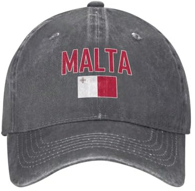 Unisex-Trucker-Mütze Aus Baumwolle – Kappe Mit Malta-Flagge, Klassische Verstellbare Mütze Aus Gewaschenem Denim, Dad-Mütze Für Herren Im Ethno-Stil, Verwaschener Distressed-Look, Hip-Hop-Stre