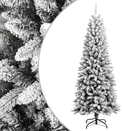 Homgoday Künstlicher Weihnachtsbaum mit beflocktem Schnee, 180 cm, PVC & PE, Weihnachts-Kiefer mit Metallständer, für drinnen und draußen, saisonale Feiertagsdekoration, Heimdekoration