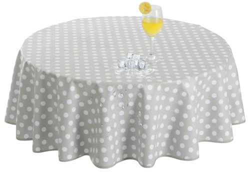 Romanstile Tovaglia antimacchia plastificata rotonda 120 cm Pois grigio e bianco,350GSM cerata,Tovaglia da esterno,Tovaglia 100% impermeabile,Compleanno,feste,per Ristorante,giardino,bistrot