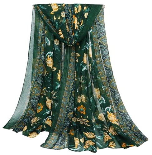 SLEEKEE 1 Stück Schal Mit Blumendruck, Langer Schal, Leichter Schal, Chiffon-Schal, Retro-Schal Für Damen, Dekorativer Schal