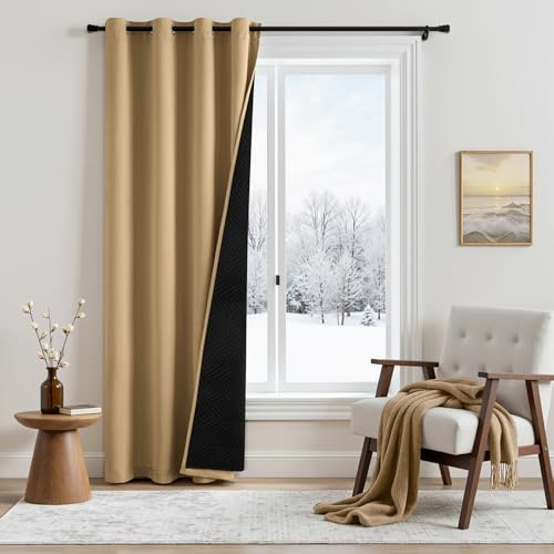 MIULEE Thermovorhang Ösen, Kälte Hitzeschutz, Taupe 225x132 cm 1 Stück | Doppellagiger Blickdichter Thermovorhang mit Ösen, Kälte Hitzeschutz, Lärmdämmung und Verdunkelung