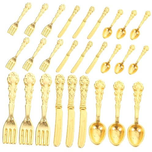 Vaguelly 36piezas Mini Vajilla para Casa De Muñecas De Micromuebles para Casa De Muñecas Cubiertos De Aleación Miniatura Accesorios para De Cuchillo y Tenedor Mini Juego De Cubiertos