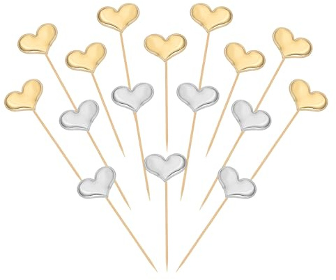 YELARXI Heart Cupcake Toppers Love Heart Cake Toppers Mini Cupcake Picks, Fit for Wedding Engagement Birthday Party Cake Decorations (30 Pack, Gold/Silver)