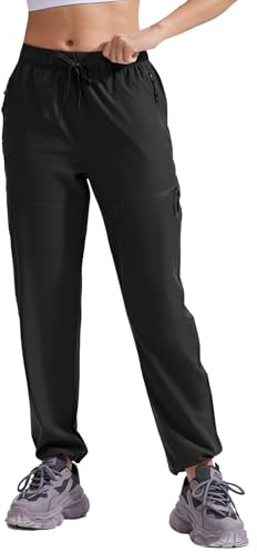 ZENGVEE Womens Walking Trousers for Zip Pockets Water Resistant Trousers Womens Waterproof Lightweight Quick Dry Safari Travel Work Casual Golf -C9330-Black-M
