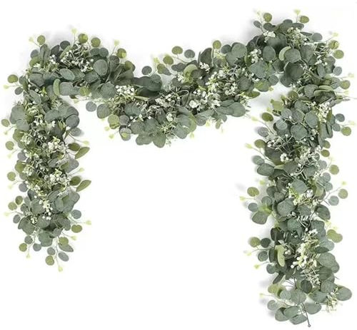 Enredadera Artificial de Hiedra 1 guirnalda de hojas artificiales verdes, plantas de imitación, enredaderas primaverales con flores blancas, bayas for decoración de bodas, fiestas en casa. para Cocina