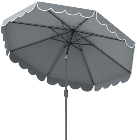 GOPLUS 3M Parasol de Jardin Exterieur, Grand Parasol de Balcon Inclinable 35° avec 8 Baleines, Manivelle, Protection Soleil, Base Non Incluse, pour Terrasse, Patio, Marché (Gris)