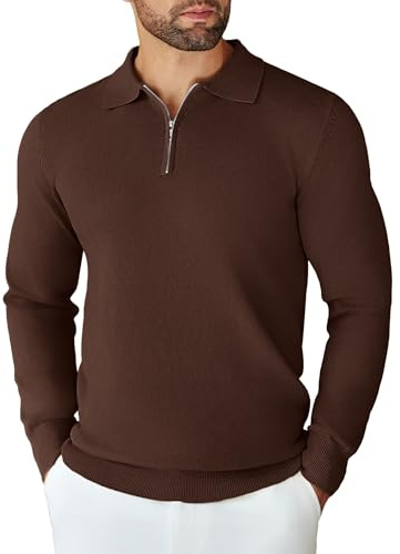 COOFANDY Herren Langarm Polo Pullover mit Reißverschluss Strickpullover | Half Zip Poloshirt, Polokragen Pullover, Winterpullover für Business Freizeit