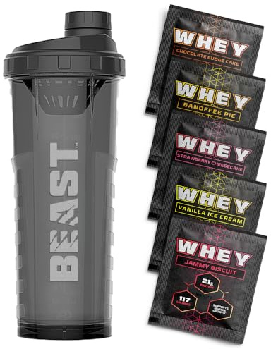 Beast | Protein Shaker Bottle + Whey Protein Powder Samples | 5 Sachets + 1000ml Shaker Gym Gift Set