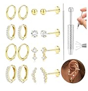Diamday 8 Pares Pendientes Mujer Acero Quirurgico Piercing Oreja Aros Pendientes Hipoalergenicos Piercing Nariz Labret Oro Plata Cartilago Conch Helix Tragus Piercings Oreja Joyería