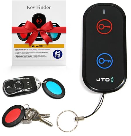 JTD Key Finder Locator with Sound, Remote Finder - 2 Receivers, 1 Car Tracker Keychain,85dB Loud, 131ft Range Tracker for Keys, Wallet, Pet,TV Remote Control - No App Needed Item Finder for Home