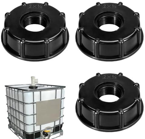 YUZHEDM 3 Pieces IBC Raccord Cuve 1000 Litres, Adaptateur Cuve 1000l, Adaptateur Robinet Tuyau Arrosage Plastique Noir Raccord Fileté pour Tuyaux d'arrosage Réservoirs IBC Citernes d'eau Pluie (3/4)