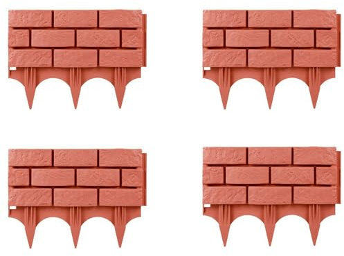 Zambuph 4pcs/set Plant Flowerbed Border Easy Installation No Soil Leakage PP Garden Border 5. Horizontal Column Able To Connect, Brick red