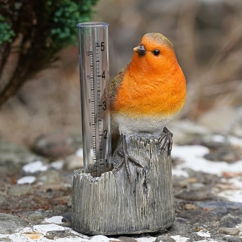Robin Rain Gauge Resin Statue Home Garden British Bird Sculpture Outdoor Ornament Robins Appear Gift