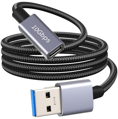 USB A auf USB C Adapter A Stecker auf Type C Buchse Adapter 10Gbps Datenkabel, US B Schnell Übertragung, Robust Geflochtenes Kabel 1.5m für Smartphone, Laptop, Tablet, Notebook, Auto, Kopfhörer