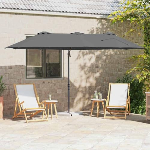 Parasol de terrasse, anthracite, 372 x 198 x 243 cm, inclinable, avec serviette de soleil résistante aux UV. Cadre en aluminium robuste, pour balcon, jardin, extérieur. Protection solaire efficace