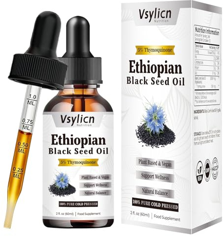 Ethiopian Black Seed Oil 2000mg, Cold & Freshly Pressed, Up to 5X% Strength Thymoquinone, Pure Extra Virgin Cumin Black Seed Oil(Nigella Sativa Oil), for Blood Pressure, Boost Immunity for Men Women