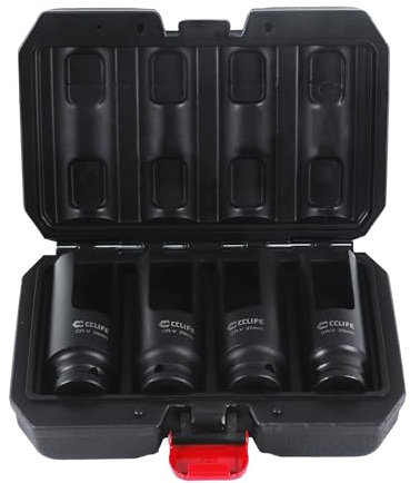 CCLIFE Juego de 4 llaves de tubo de inyectores diésel, 25, 27, 29, 30 mm, 1/2 pulgadas, CR-V, juego de herramientas para reparación de motores de carril común