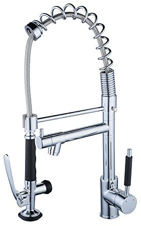 Beelee Professional Chrome Spring Kitchen Sink Mixer Tap 360 Degree Rotation Single Holder Single Hole Pull Out Spray + Swivel Mixer Spout