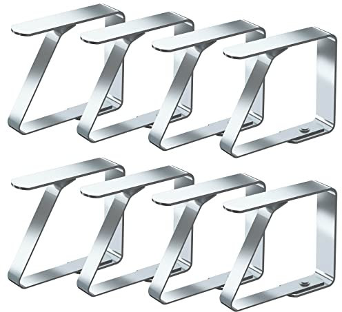 Blooven 8 Stück Tischtuchklammern Edelstahl, Tischdeckenklammer Tischabdeckungsklemmen Tischdecke Clips Tischtuch Clips - Silber, Für Tische mit max. Plattenstärke von 3 cm (4 cm x 8 PCS)