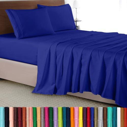 Elegant Comfort Set di lenzuola di lusso, 4 pezzi, in microfibra di qualità alberghiera 1500, resistente alle pieghe, fresco e traspirante, facile elastico, completo, blu imperiale