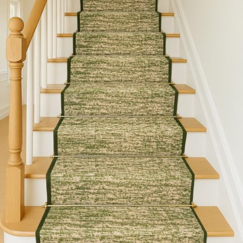 Bravich RugMasters Blend Green Rubber Backed Non Slip Machine Washable Very Long Hallway Hall Runner Narrow Rugs Custom Length Stair Mats 2'2x12'FT (66x366cm)