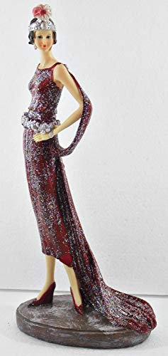 Beauty Figur Deko Modefigur Modepuppe Nostalgiefigur Dame rotes Kleid mit Kopfschmuck aus Resin