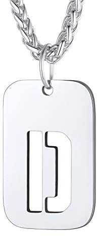 Bandmax Militärische Buchstabe D Dog Tag Kette hohl Initiale Anhänger Edelstahl Weizenkette 55+5cm verstellbar Modeschmuck Accessoire für Frauen Männer