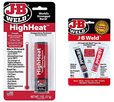 J-B Weld 8297 HighHeat Temperature Resistant Epoxy Putty Stick, Machine Gray, 2oz & Original Cold-Weld 8265-SUK Steel Reinforced Epoxy - Dark Grey