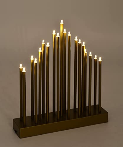 Dapo Klassische LED Stimmungsleuchte 19 flammig batteriebetrieben Lichterbogen H: 28cm Weihnachts-Deko-Lampe Fensterbeleuchtung Kerzenleuchter (Altmessing-Pyramide)