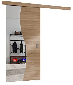 Mirjan24 Système de porte coulissante Fala avec miroir avant Kit complet pour portes coulissantes, cloisons de séparation, portes intérieures, porte coulissante universelle avec fermeture automatique
