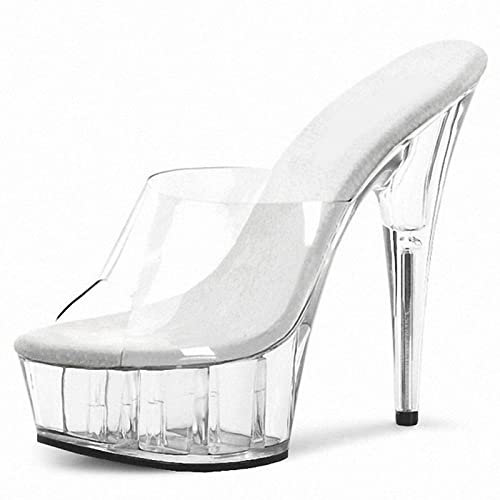 HYDgfiuf Frauen Klare High Heels Transparente Plateau Pantoletten Sandalen Sexy Stripper Club Pole Dance Hochzeitskleid Party Schuhe Große Größe 35-46,Clear,35